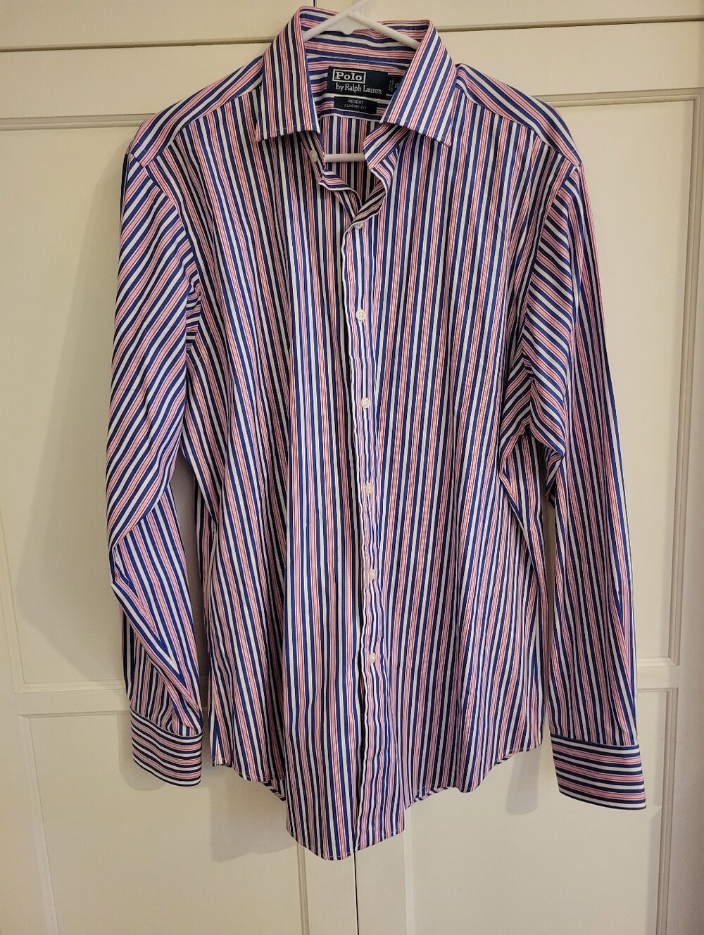 Polo by Ralph Lauren Blue and Red Striped Men’s Dress Shirt, 16 L